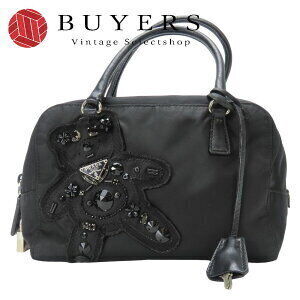 Prada Evening Bear handbag nylon leather beading black bag triangular plate